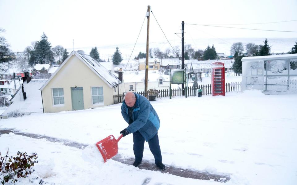 Snow swept into South Lanarkshire, Scotland, on Tuesday - Jane Barlow/PA