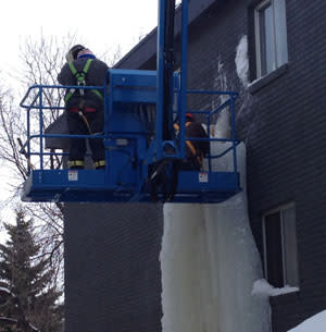 After a few hours of work on Friday the tip of this giant icicle was reduced in size.