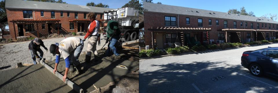 The South Front apartments in 2012, when they were being renovated, and in 2022. The apartments are on the site of the former Nesbitt Courts housing project.    [MATT BORN/STARNEWS]