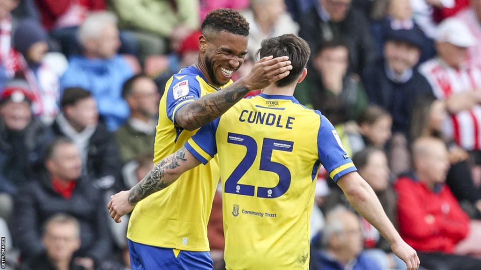 Tyrese Campbell of Stoke City celebrates after scoring