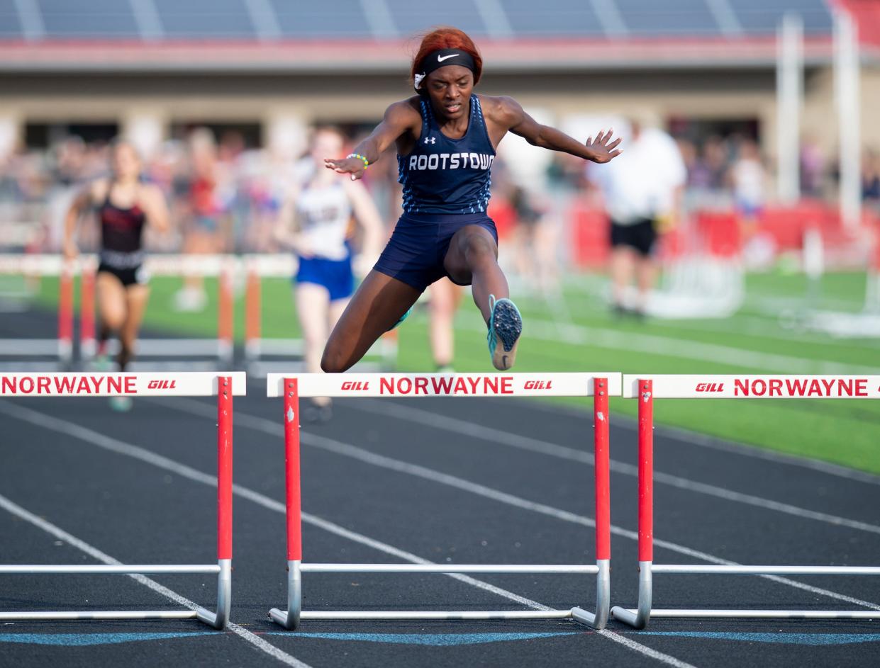 Division III District Track and Field Championship were hosted by Norwayne High School in Creston on Friday, May 20. Rootstown's Marinna Atanmo in the 300 Hurdles.