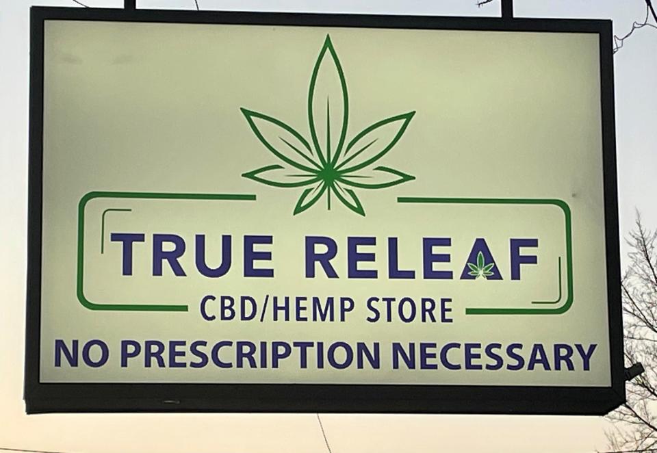 A sign advertising a CBD/hemp store in Monroe, La., on Feb. 6, 2023.
