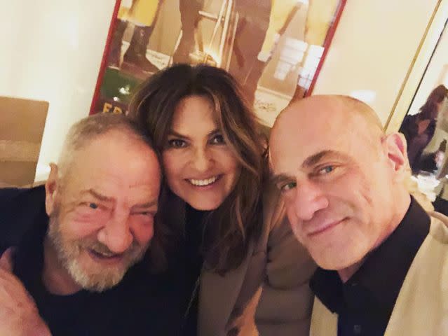 <p>Chris Meloni/Instagram</p> Dick Wolf, Mariska Hargitay and Christopher Meloni