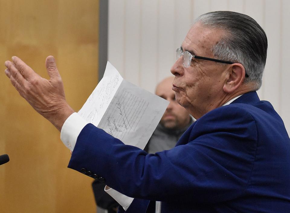 State Rep. Alan Silvia speaks at Robin Murphy's parole hearing, testifying against her release, in Natick on Tuesday, March 5, 2024.