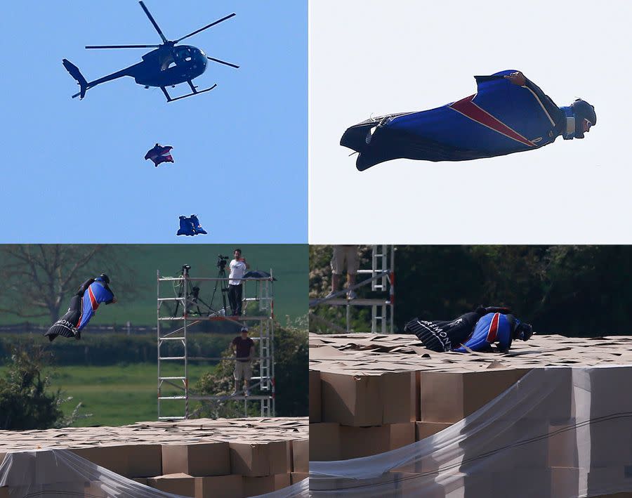 Gary Connery completes a stunt in May 2012, shortly before his appearance as Queen Elizabeth.
