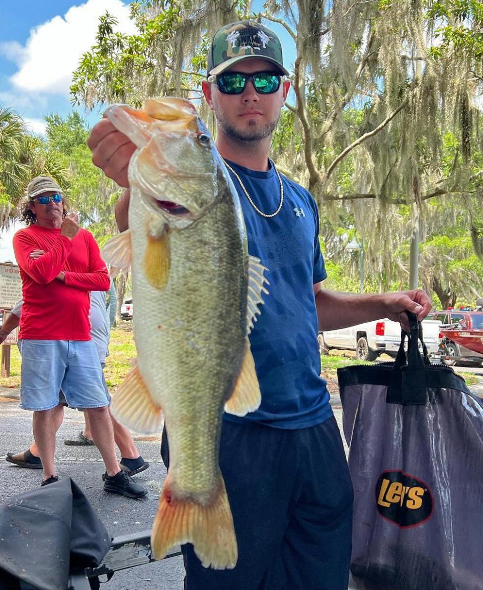 Colby Evans, of Zephyrhills, caught this 6 lb., 12 oz. bass to help him and his partner Johnny Johnson to a total weight of 16 lbs., 12 ozs., during the Pond Jumpers tournament May 6 on the Harris Chain.