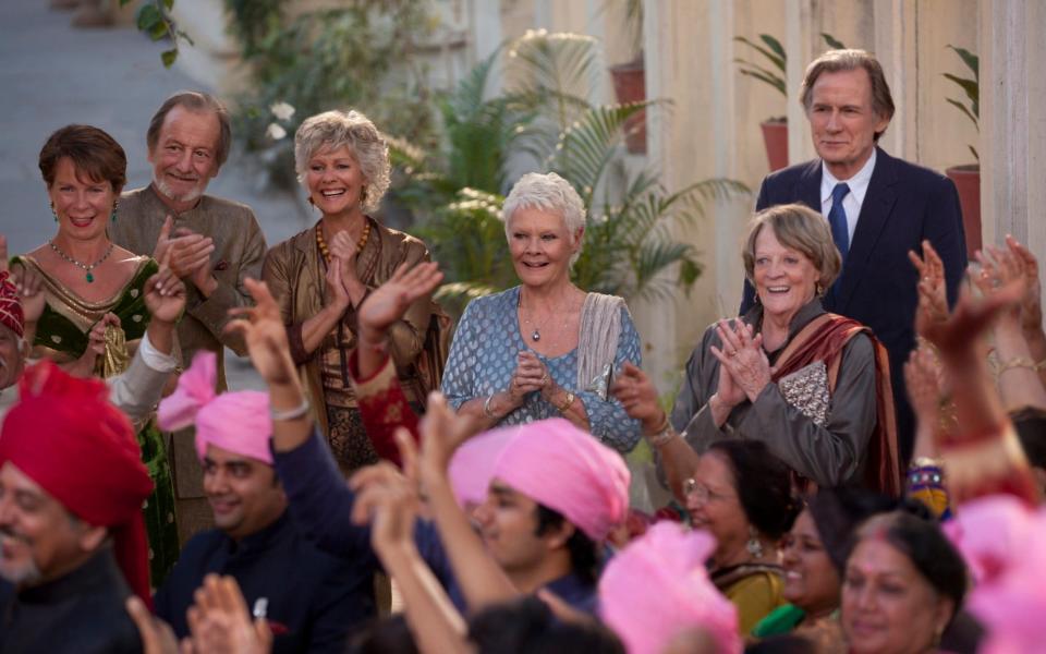 Pickup, second left, in The Second Best Exotic Marigold Hotel with Celia Imrie, Diana Hardcastle, Judi Dench, Maggie Smith and Bill Nighy - Laurie Sparham