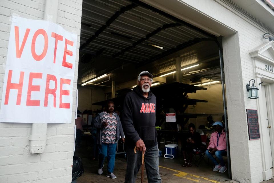 A voter leaves a polling station in Selma, Alabama in March 2020. (REUTERS)