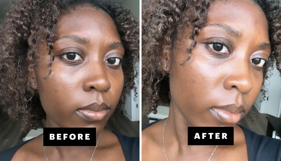 Allure associate beauty editor Annie Blay's before-and-after photos while wearing the Refy Sculpt Lash Mascara.