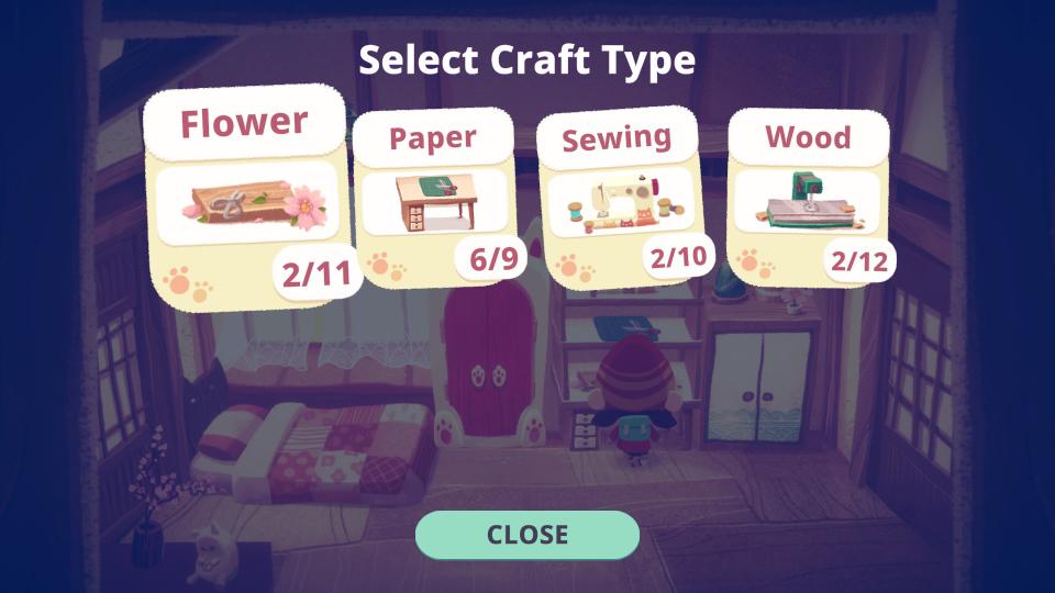 The crafting screen in Mineko's Night Market.