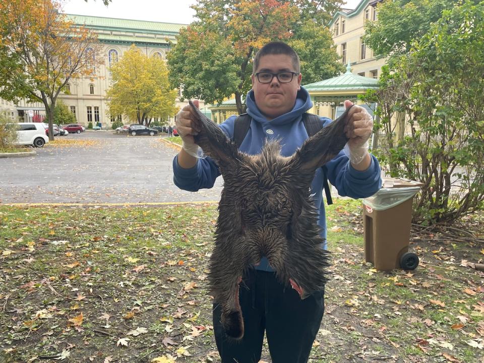 Tristan Beauregard, Cree from Waskaganish, Que. helped with butchering the moose at Dawson College, where he is a computer science student. 