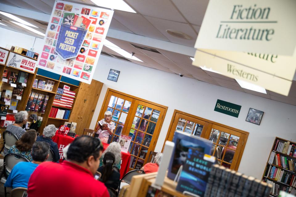 Esther Bonilla Read reads a passage from her book, "After the Blessing: Mexican American Veterans of WWII Tell Their Own Stories," on Friday, May 27, 2022, at Half Price Books. Read's book was published in February this year and includes war stories of Mexican Americans, some of them local veterans.