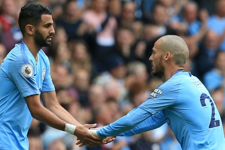 Riyad Mahrez made his first home appearance for Manchester City when he replaced David Silva in the thrashing of Huddersfield