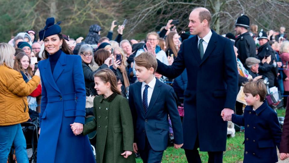 PHOTO: Catherine, Princess of Wales and Prince William, Prince Louis, Prince George and Princess Charlotte of attend the Christmas Day service at St Mary Magdalene Church, Dec. 25, 2023, in Sandringham, Norfolk, England. (Mark Cuthbert/UK Press via Getty Images)