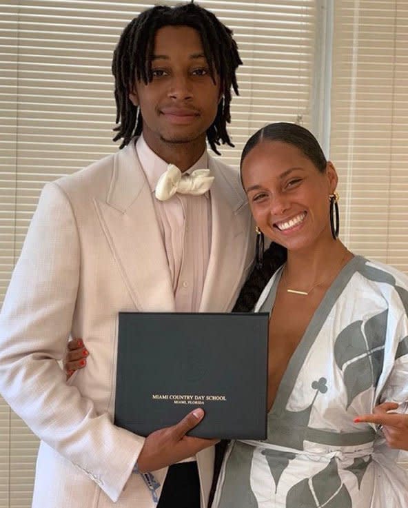 Alicia Keys is smiling ear-to-ear because her stepson is officially a high school graduate. "We are our ancestors wildest dreams!!!! To the most incredible, diploma havin’, music creatin’, star shinin’ @notemarcato keep showing cats why there’s only one YOU!!" Keys <a href="https://www.instagram.com/p/ByMIcXAAd2B/" rel="nofollow noopener" target="_blank" data-ylk="slk:wrote" class="link ">wrote</a> on Instagram to Dean, whose father is producer Swizz Beatz and mother is Nicole Levy.