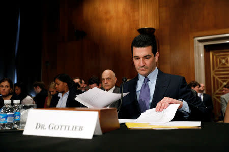 Dr. Scott Gottlieb testifies before a Senate Health Education Labor and Pension Committee confirmation hearing on his nomination to be commissioner of the Food and Drug Administration on Capitol Hill in Washington, D.C., U.S. April 5, 2017. REUTERS/Aaron P. Bernstein