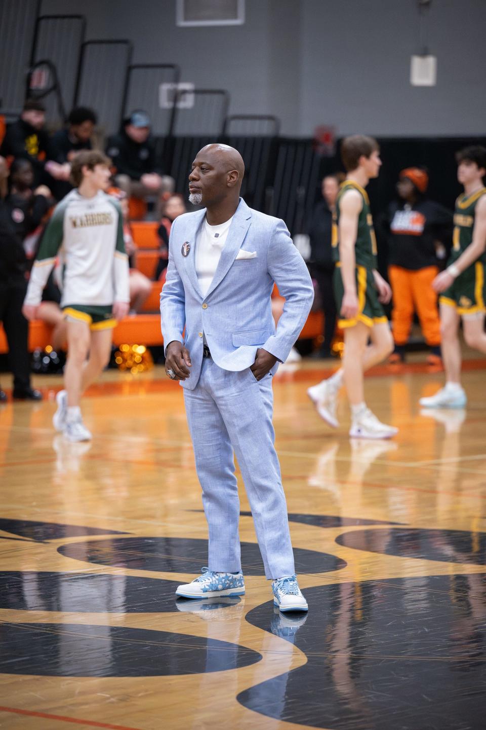 North coach Al Pettway shows off the style before the Polar Bears' 90-64 win over King Philip on March 1.