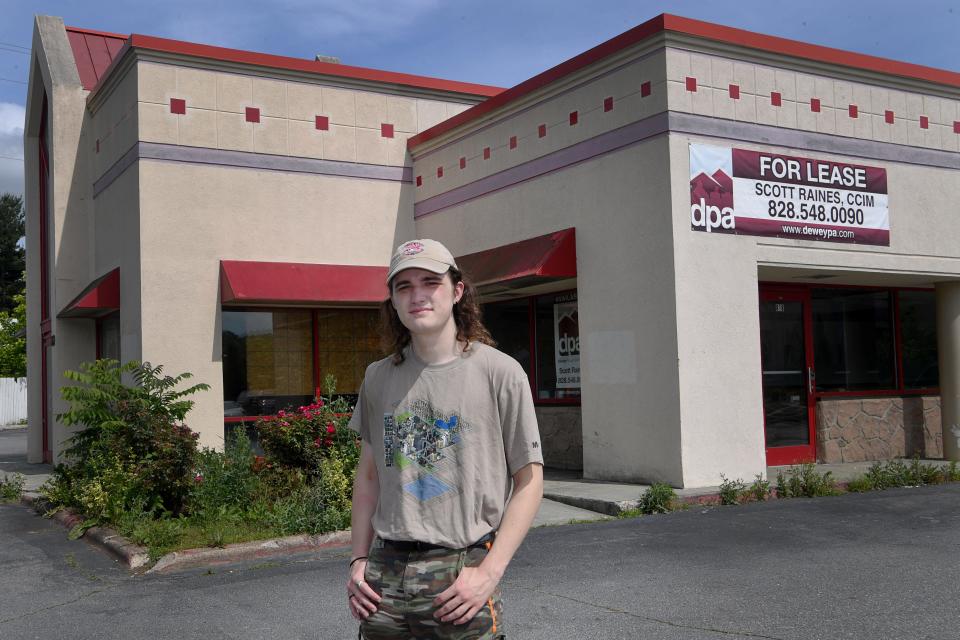 Rob Robinson at an abandoned Arby’s on Patton Ave in Asheville, June 5, 2024.