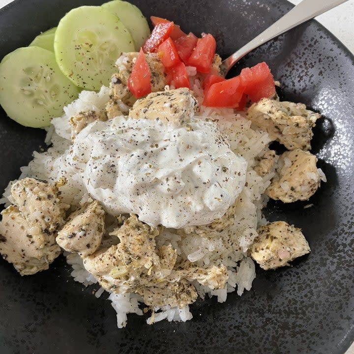 chicken and rice in a bowl