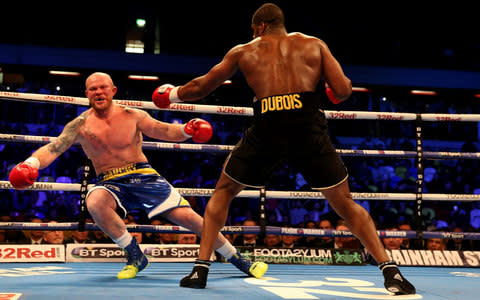 Daniel Dubois knocks down Dorian Darch - Credit: PA