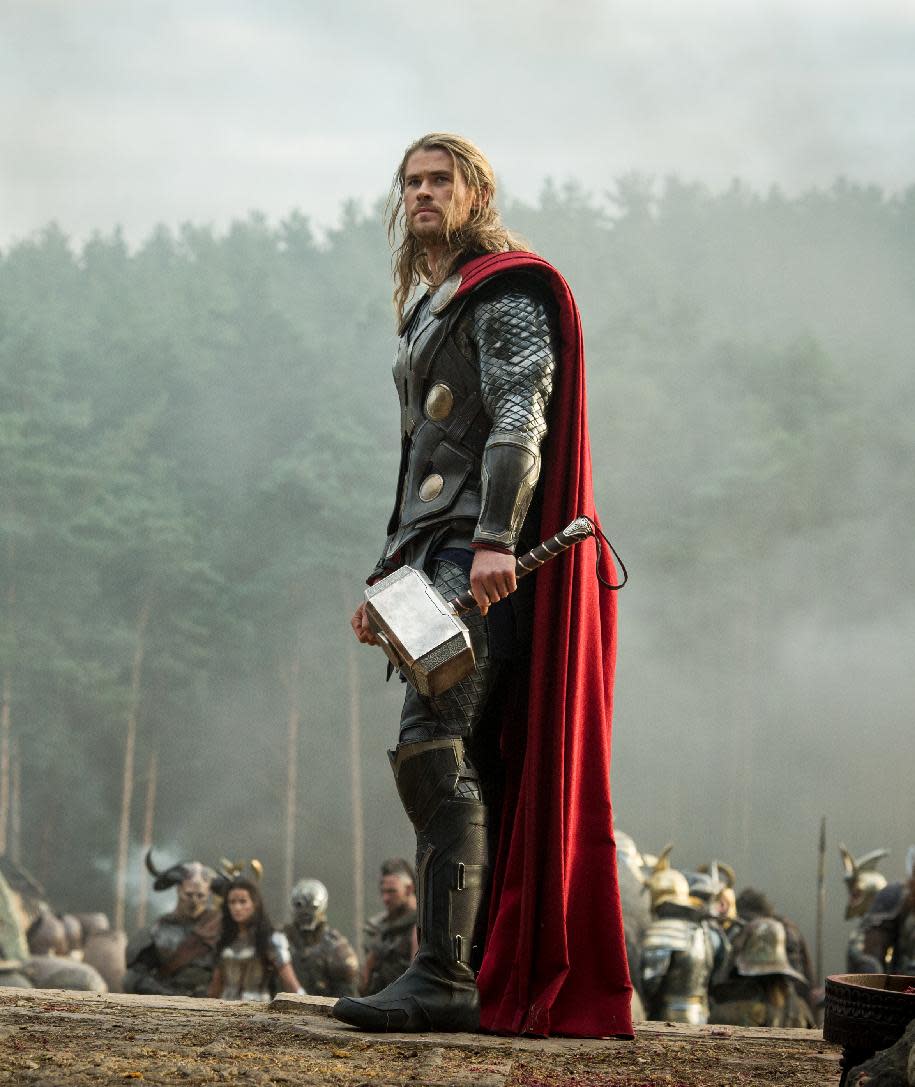 This publicity photo released by Walt Disney Studios and Marvel shows Chris Hemsworth in a scene from "Thor: The Dark World." (AP Photo/Walt Disney Studios/Marvel, Jay Maidment)