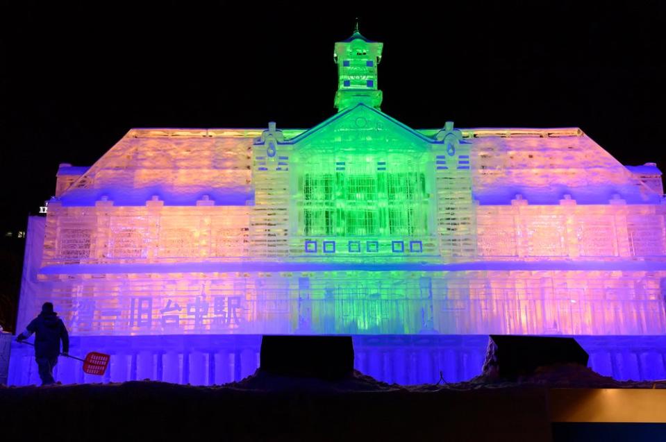 palace made of ice in a Japan snow festival 