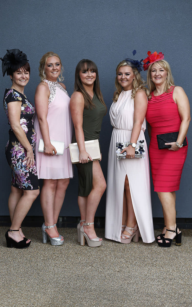 Attending Ladies Day en masse, Jan Lester, Karla Lynott, Nadine Lester, Abbey Lynott and Kim Lynott showed off their vertiginous heels as they posed for pics at Aintree.