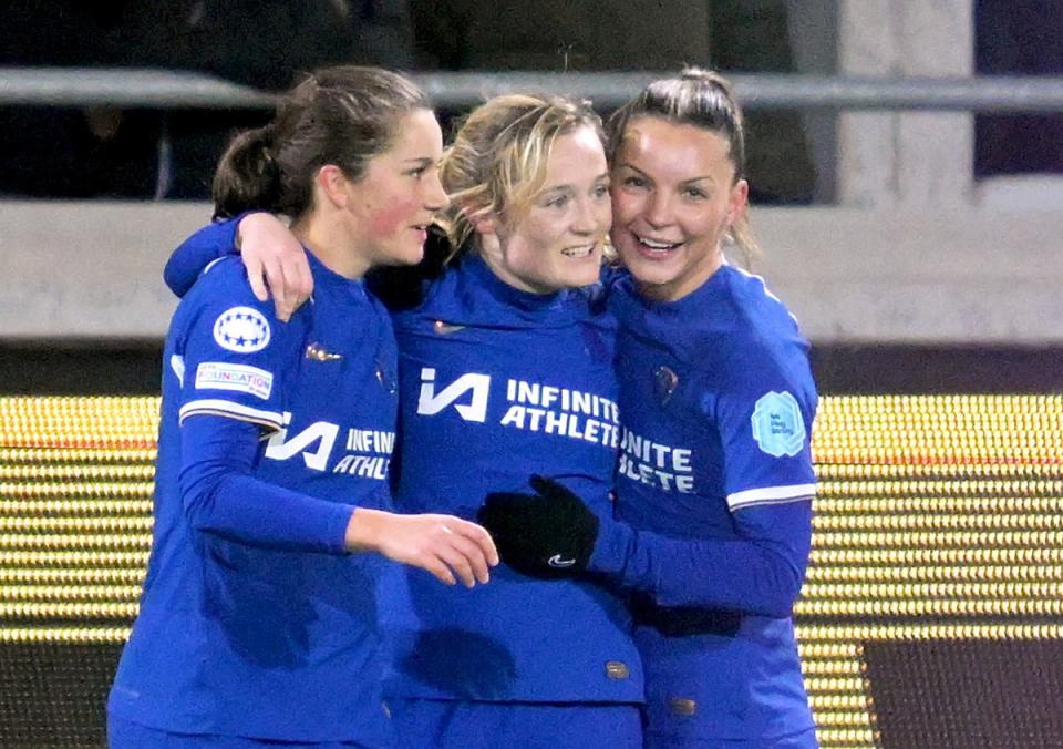 At the double: Erin Cuthbert scored twice for Chelsea in a crucial win against Hacken (TT News Agency via REUTERS)