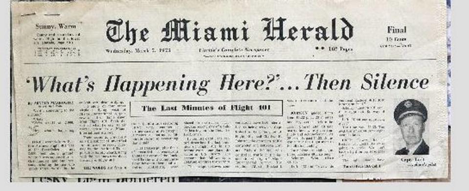 Una portada del Miami Herald tras el accidente de 1972.