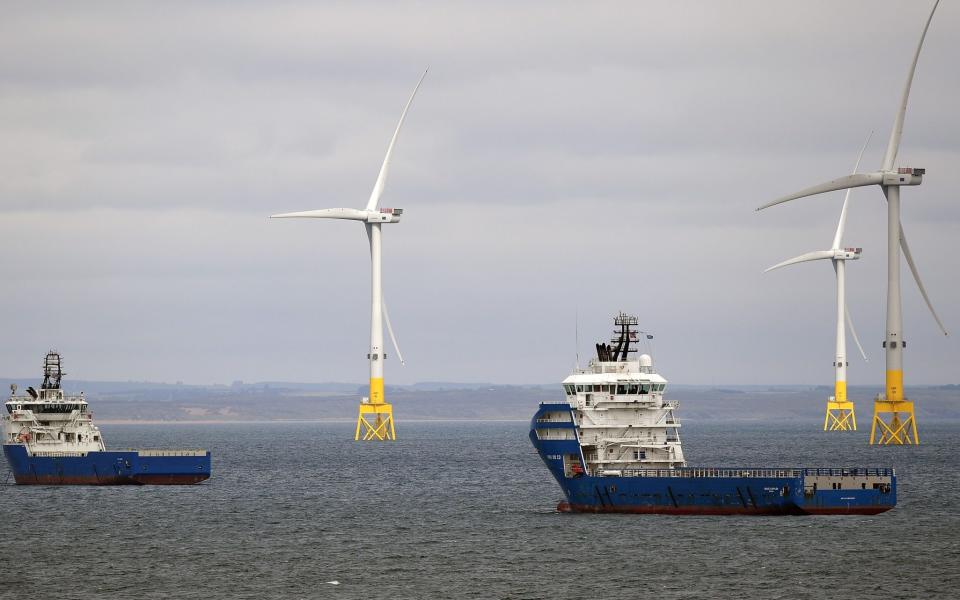 View of The European Offshore Wind Deployment Centre located in Aberdeen Bay, Scotland.