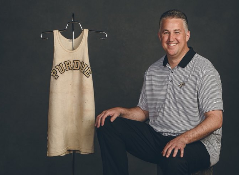 Purdue coach Matt Painter with John Wooden’s jersey. (Via @CoachPainter)