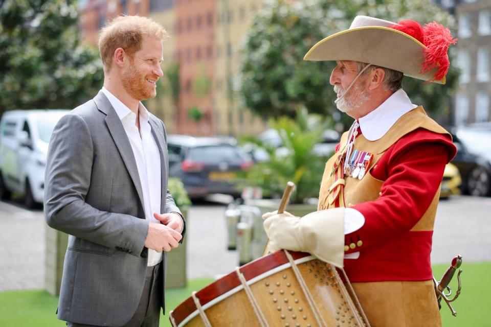 Prince Harry speaks with Pikemen and Musketeers during The Invictus Games Foundation Conversation on Tuesday (Getty Images for The Invictus Ga)