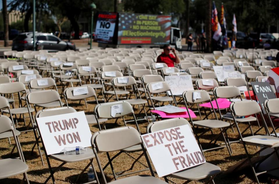 <div class="inline-image__caption"><p>Empty chairs in Phoenix after the announcement of interim findings from a widely criticized audit of the 2020 election.</p></div> <div class="inline-image__credit">Mike Blake/Reuters</div>