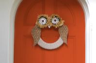 <p>Update your door in style with a DIY wreath. This creative owl will give your visitors something to hoot about!</p><p><strong><a href="https://www.countryliving.com/diy-crafts/g1988/fall-craft-projects/?slide=24" rel="nofollow noopener" target="_blank" data-ylk="slk:Get the tutorial;elm:context_link;itc:0;sec:content-canvas" class="link ">Get the tutorial</a>.</strong></p>