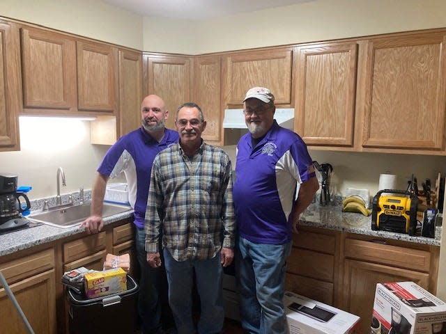 Left to right are Matt Sanborn, Esteemed Leading Knight, Veteran Arthur Kerr and  Mark Guilmett, Past Exalted Ruler and Lodge Trustee.