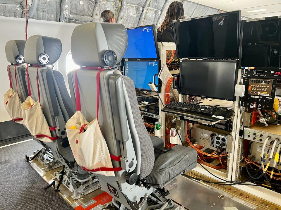 The "Pit" of seats and computers in the 777X.