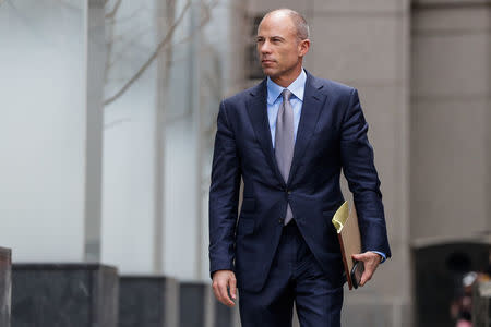 Michael Avenatti, attorney for Stormy Daniels, is pictured outside the Manhattan Federal Court in New York City, New York, U.S., April 13, 2018. REUTERS/Jeenah Moon