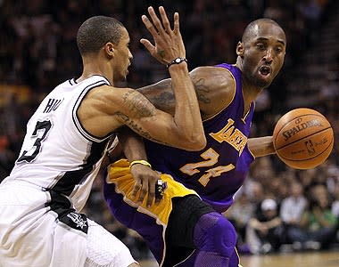 Kobe Bryant blamed the Lakers' 97-82 loss to the Spurs on his own poor shooting. "I just have to put the ball in the damn hole," he said