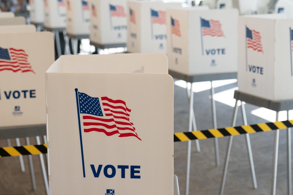 Voting booths are set up at the Shawnee County Elections Office.