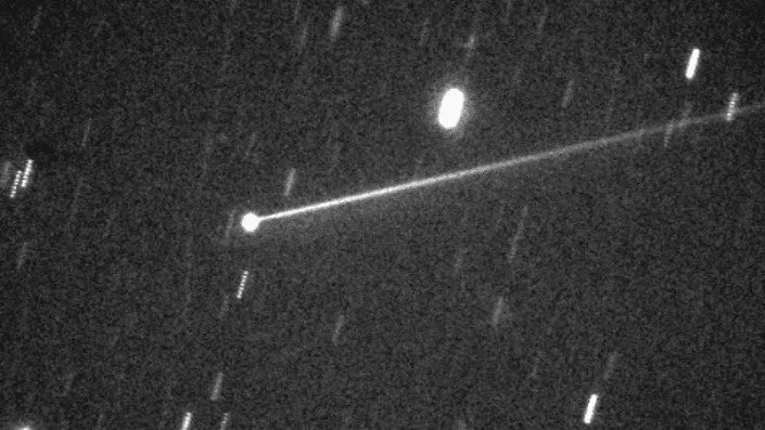 Composite representation  of the Didymos-Dimorphos strategy   taken connected  November 30, showing its caller   ejecta tail. 