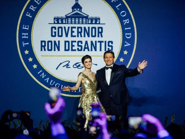 Florida first lady Casey DeSantis and Florida Gov. Ron DeSantis at the inaugural ball in Tallahassee on January 3, 2022.