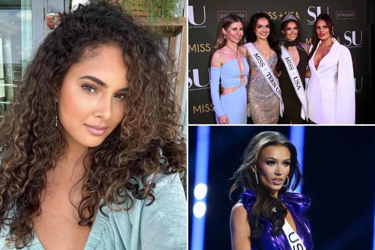 Collage with Former Miss New York Thatiana Diaz, Resigned Miss USA Noelia Voigt, Resigned Miss Teen USA UmaSofia Srivastava and  Miss USA Organization president and CEO Laylah Rose