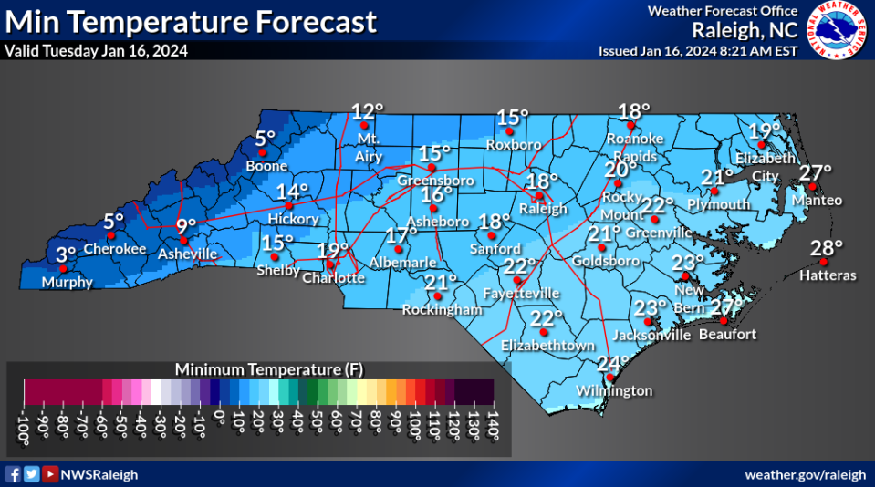 The region will see the coldest air in two years Tuesday morning.