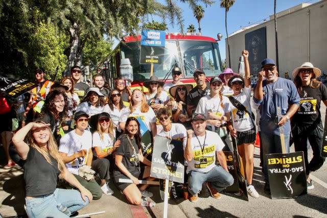 <p>Robin Marshall/Shutterstock</p> Jason George, Harry Shum, James Pickens, Chandra Wilson, Kim Raver SAG-AFTRA Los Angeles Local TV, Theatrical, Streaming Picket, Los Angeles, California, USA - 06 Oct 2023.