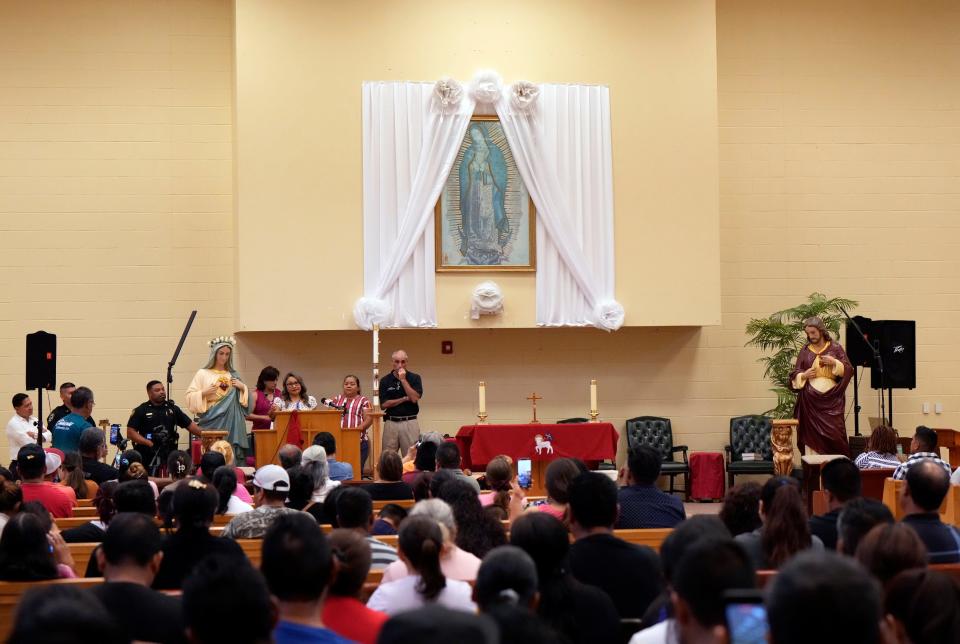 Concerned individuals gather in Pierson to question Volusia County Sheriff Mike Chitwood regarding new immigration law, Thursday, June 1, 2023. 