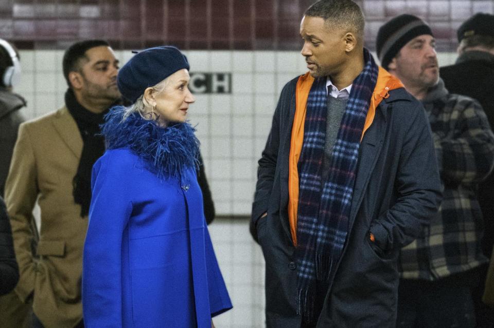 This image released by Warner Bros. Pictures shows Will Smith, right, and Helen Mirren in a scene from "Collateral Beauty." (Barry Wetcher/Warner Bros. via AP)