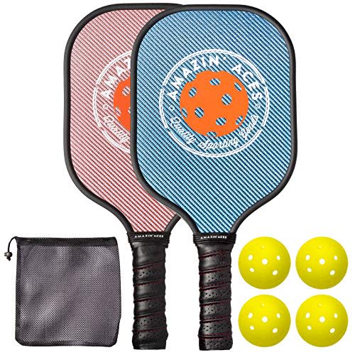 Amazin' Aces Pickleball Paddle Set | Pickleball Set Includes Two Graphite Pickleball Paddles + Four Balls + One Mesh Carry Bag | Rackets Feature a Graphite Face & Polymer Honeycomb Core (Blue & Pink) (Amazon / Amazon)