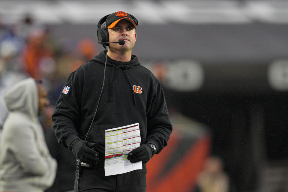 Cincinnati Bengals head coach Zac Taylor watches from the sideline in the second half of an NFL football game against the Indianapolis Colts in Cincinnati, Sunday, Dec. 10, 2023. (AP Photo/Jeff Dean)