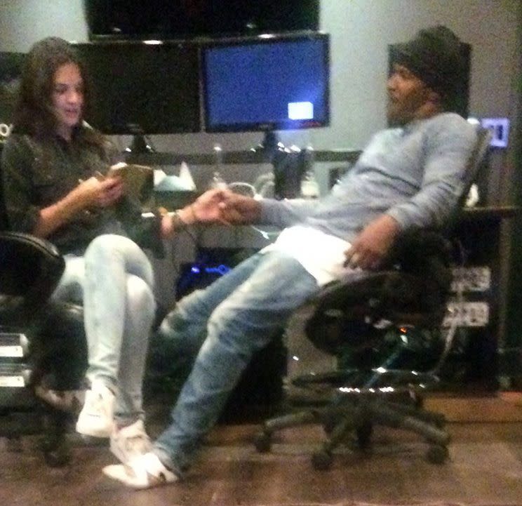 In February 2015, someone sneaky snapped this grainy photo of Katie Holmes and Jamie Foxx holding hands. (Photo: Splash News)