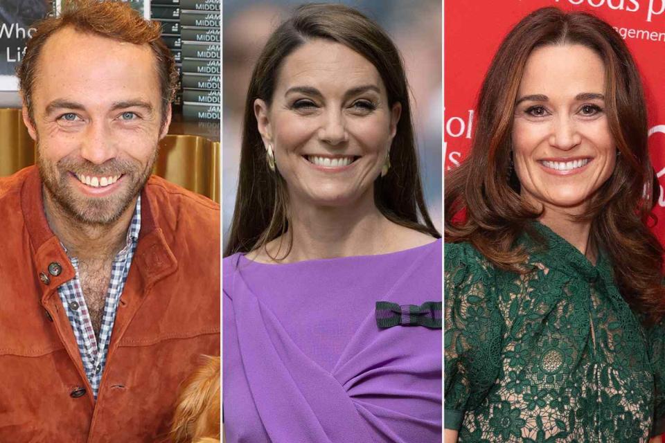 <p>Hoda Davaine/Dave Benett/Getty; Visionhaus/Getty; Jo Hale/WireImage</p> James Middleton in London on Oct. 5, 2024; Kate Middleton at Wimbledon on July 14, 2024; Pippa Midldeton in London on Dec. 6, 2023